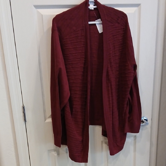 CJ Banks Sweaters - CJ Banks Open-Front Textured Cardigan - Burgundy Wine